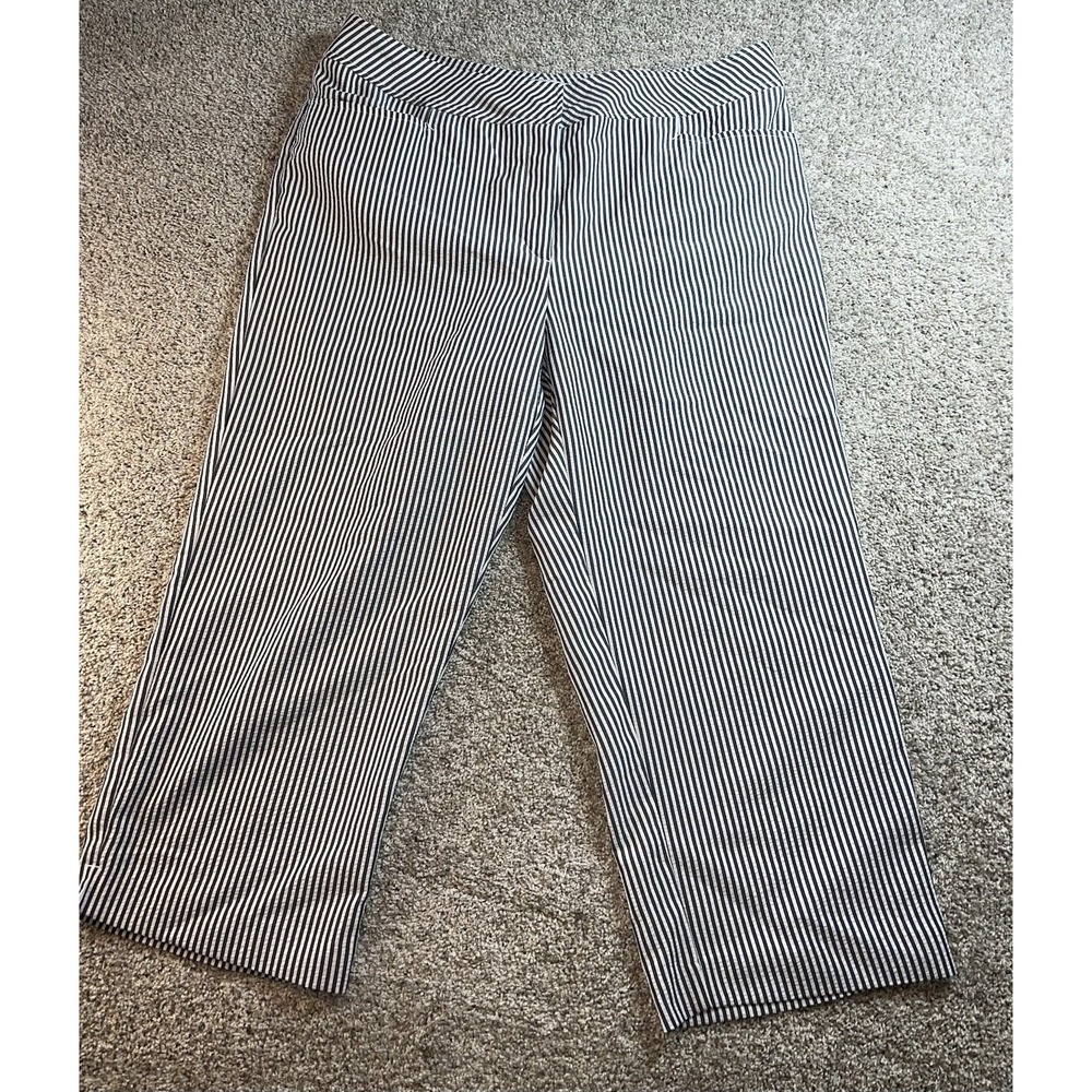 Sag Harbor Striped Cropped Pants Lightweight Womens 14 White Blue Nautical